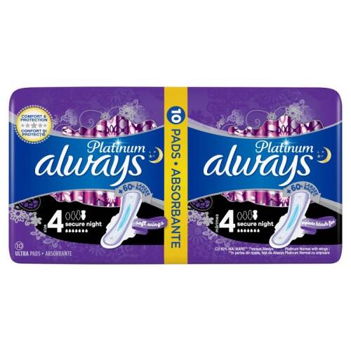 ALWAYS ABSORBANTE PLATINUM NIGHT 10 BUC SIZE 4